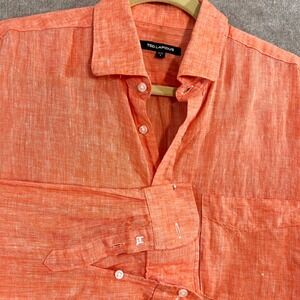 Ted Lapidus Linen Shirt Mens Large Coral Orange 100% Linen LS Coastal Resort